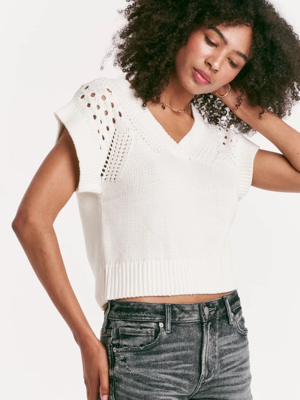 Cottagecore Preppy Sweater Size XL Another Love White Renata Crochet
